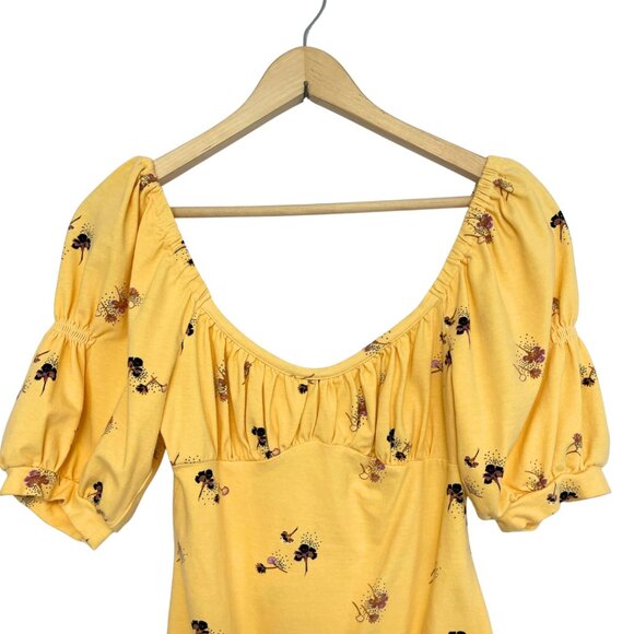 Free People Bodysuit Top Womens S Butter Yellow Milkmaid Babydoll Puff Sleeve - Picture 2 of 11